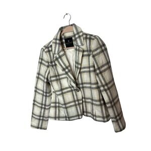 BAGATELLE COLLECTION Women's Plaid Blazer Jacket Cream Gray Size S Single Button